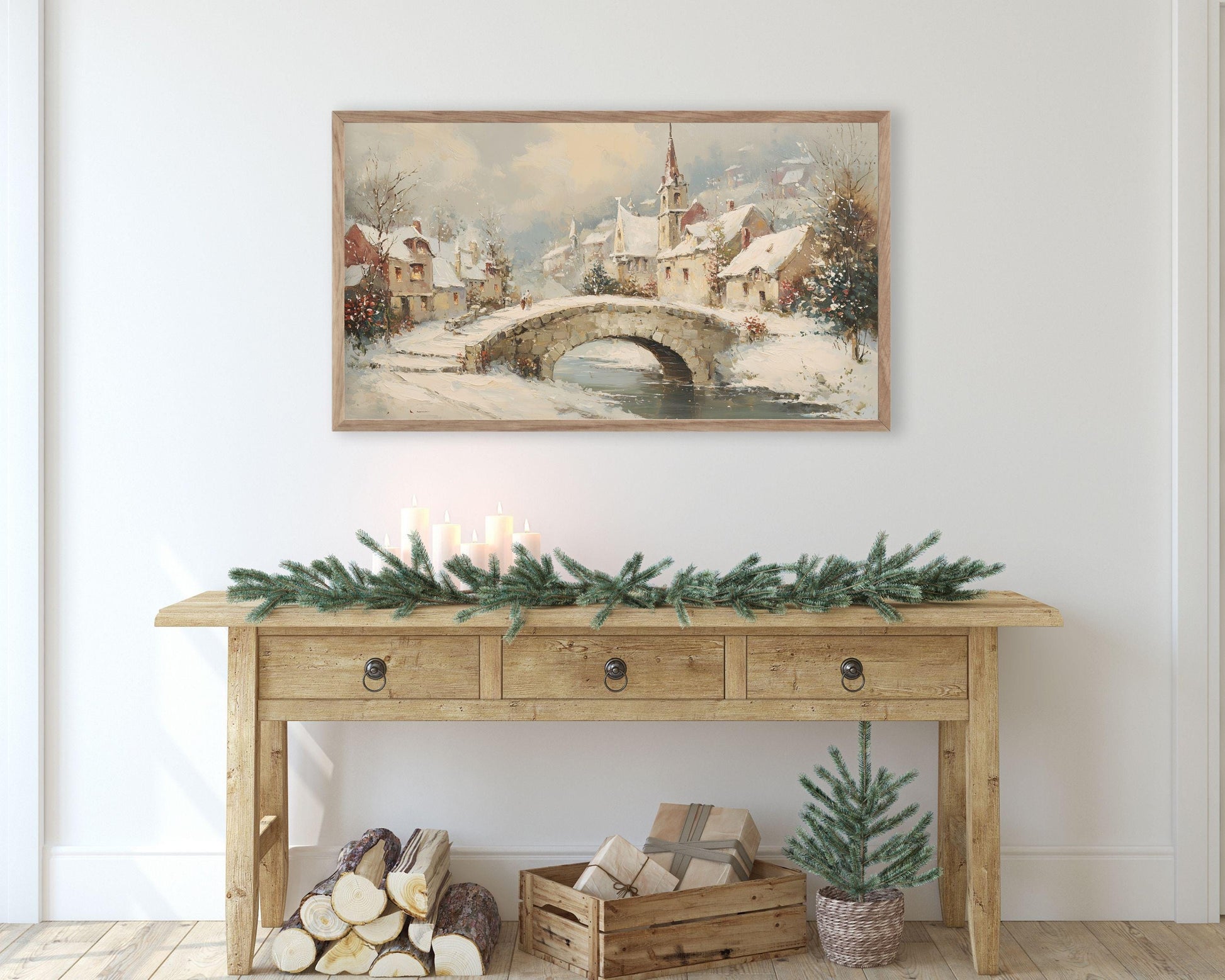 Bridge in Winter Village Frame TV Art