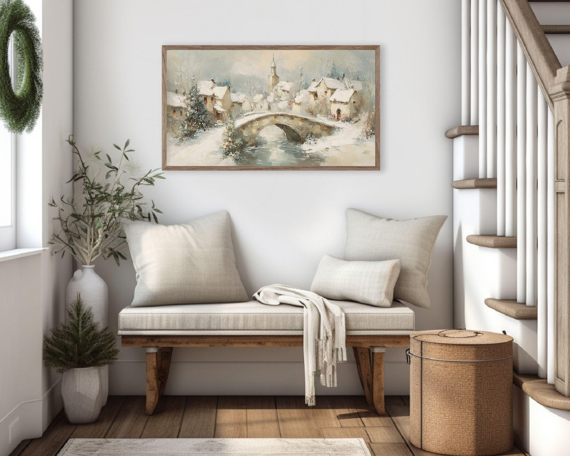 Bridge in Winter Village Frame TV Art