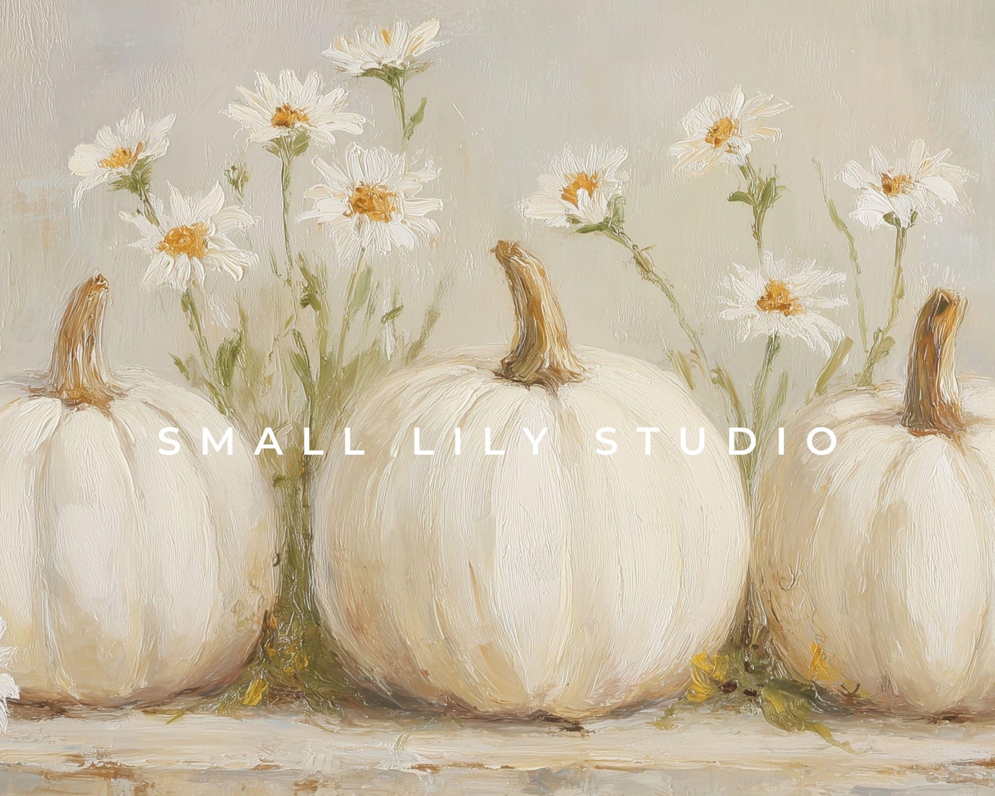 FRAME TV art White Pumpkins and Daisies, Fall Samsung Frame TV art Vintage Style Painting, Neutral Thanksgiving tv screensaver | TV996