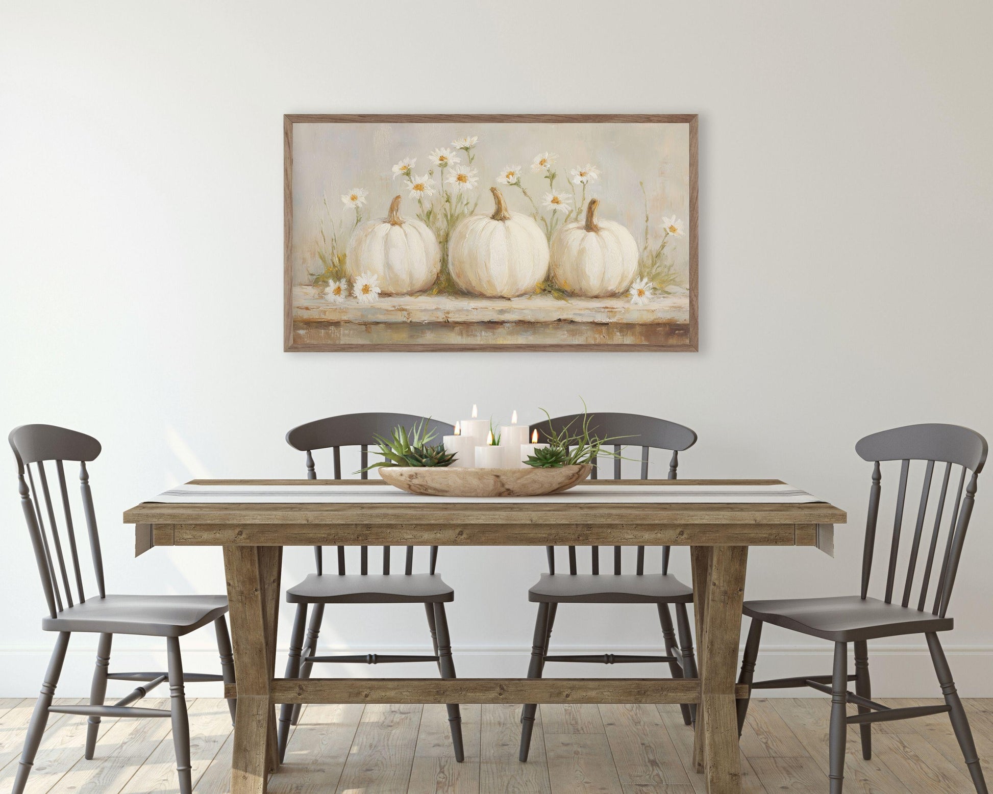 FRAME TV art White Pumpkins and Daisies, Fall Samsung Frame TV art Vintage Style Painting, Neutral Thanksgiving tv screensaver | TV996