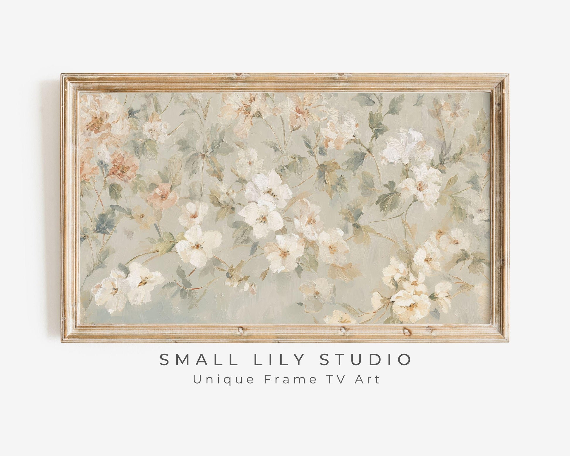FRAME TV art Pastel Fall Florals, Samsung Frame TV art Vintage Style Painting, White Green Orange Botanical Flower Pattern | TV997