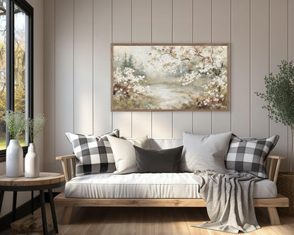 FRAME TV art Floral Landscape, Samsung Frame TV art Vintage Watercolor Style Painting Spring Blossoms | TV999