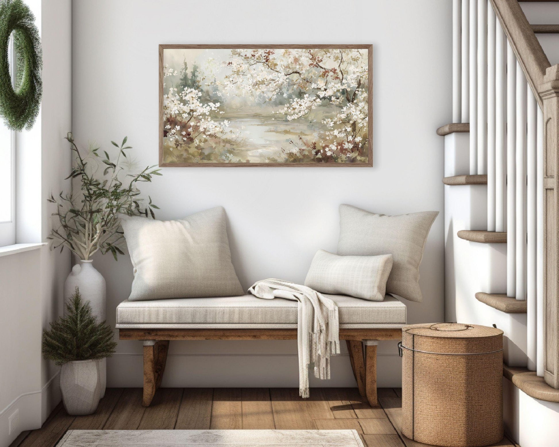 FRAME TV art Floral Landscape, Samsung Frame TV art Vintage Watercolor Style Painting Spring Blossoms | TV999