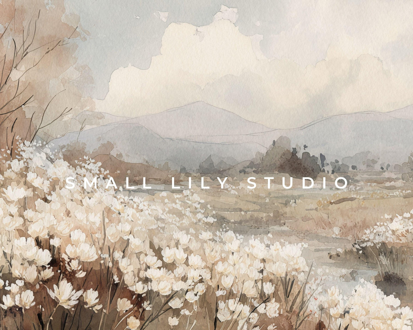 FRAME TV art Fall Floral Landscape, Samsung Frame TV art Vintage Watercolor Style Neutral Painting | TV1000