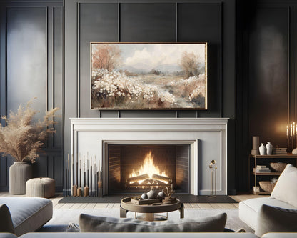 FRAME TV art Fall Floral Landscape, Samsung Frame TV art Vintage Watercolor Style Neutral Painting | TV1000