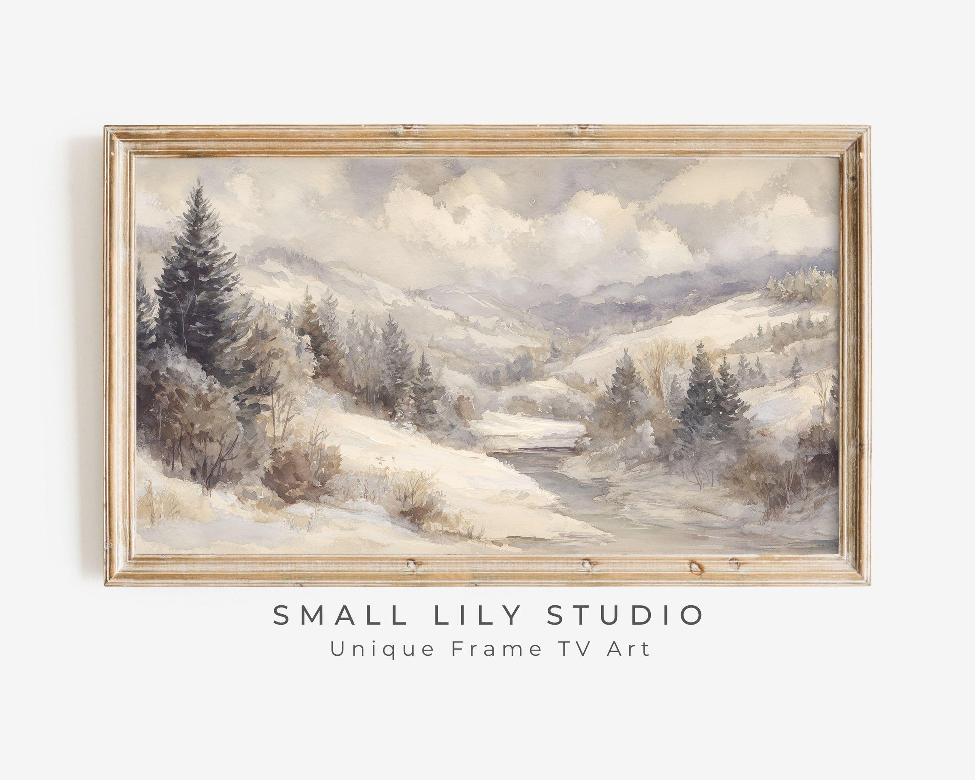 FRAME TV art Winter Landscape, Samsung Frame TV art Vintage Watercolor Style Neutral Painting | TV1001