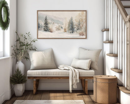 FRAME TV art Winter Landscape, Samsung Frame TV art Vintage Watercolor Style Neutral Painting | TV1002