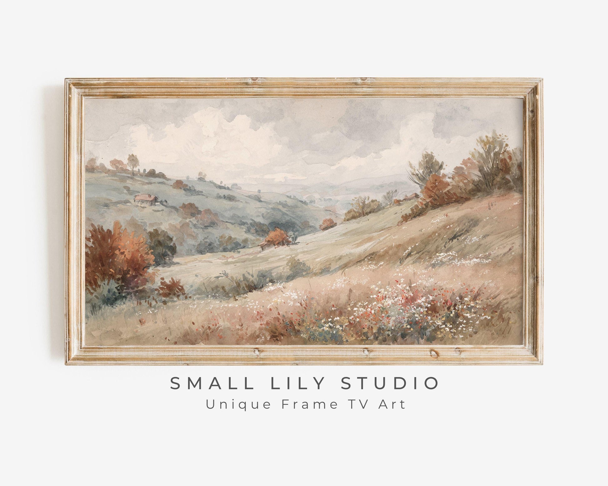 FRAME TV art Fall Country Landscape, Samsung Frame TV art Autumn Vintage Watercolor Style Painting | TV1004