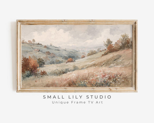 FRAME TV art Fall Country Landscape, Samsung Frame TV art Autumn Vintage Watercolor Style Painting | TV1004