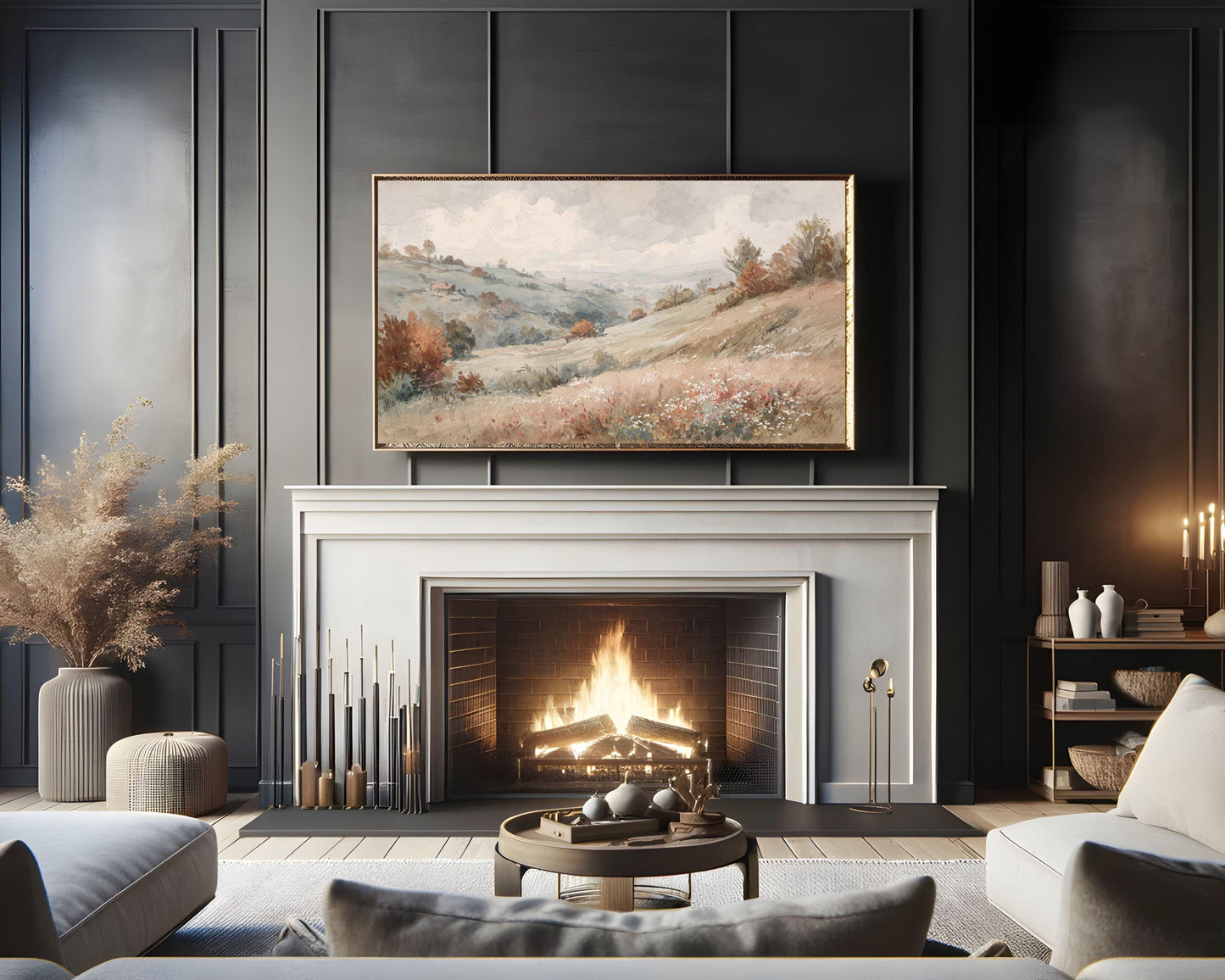 FRAME TV art Fall Country Landscape, Samsung Frame TV art Autumn Vintage Watercolor Style Painting | TV1004