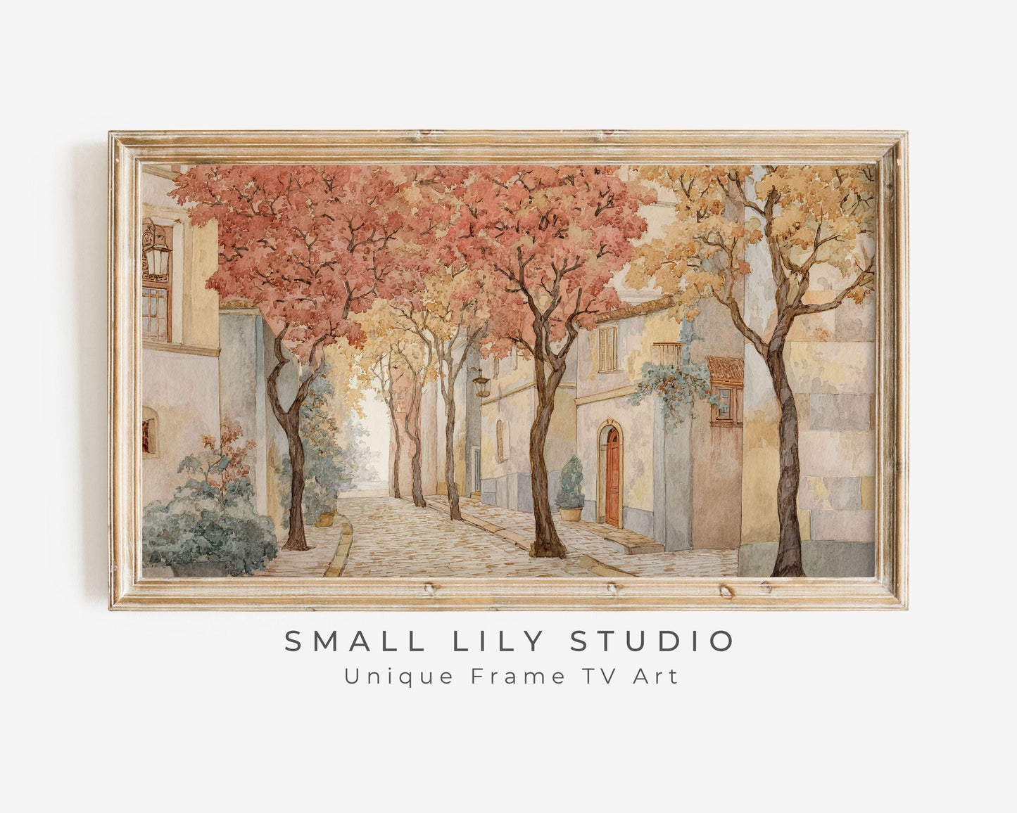 FRAME TV art Fall Tree-Lined Street, Samsung Frame TV art Autumn Vintage Watercolor Style Painting | TV1005