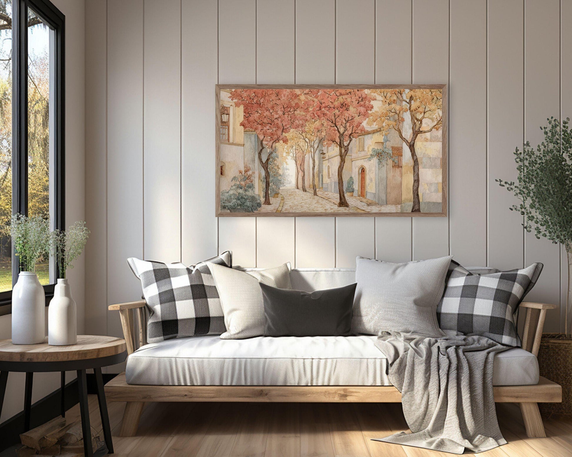 FRAME TV art Fall Tree-Lined Street, Samsung Frame TV art Autumn Vintage Watercolor Style Painting | TV1005