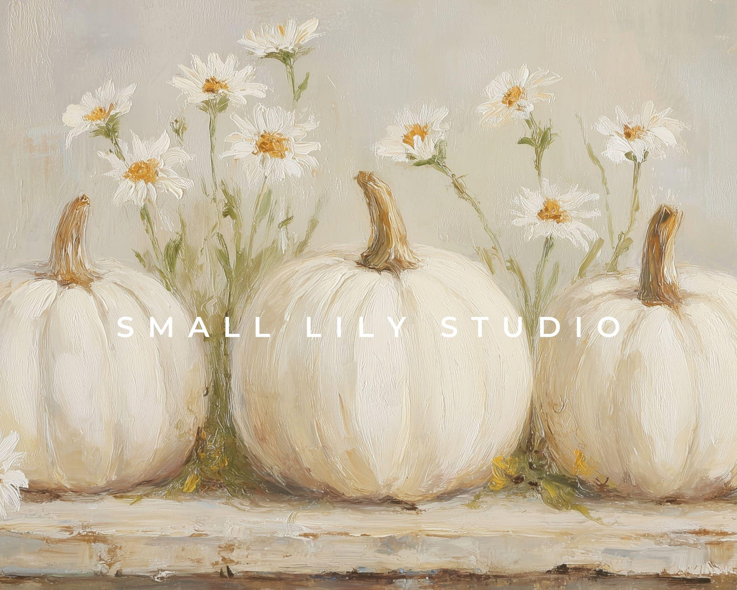 Pumpkins and Daisies Desktop Wallpaper Set, Fall Phone Wallpaper, Autumn iPhone Wallpaper, Neutral iPad Background Vintage Style | WS126