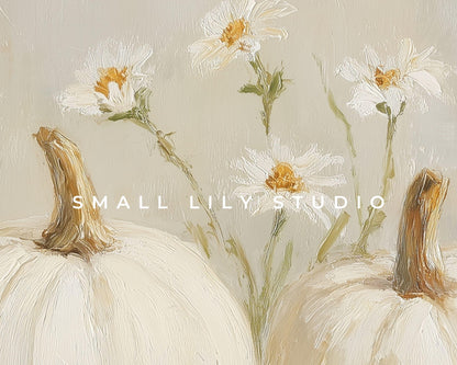 White Pumpkins Phone Wallpaper, Fall iPhone Wallpaper, Autumn Samsung Galaxy Phone Background, Neutral Vintage Style Art | WP126