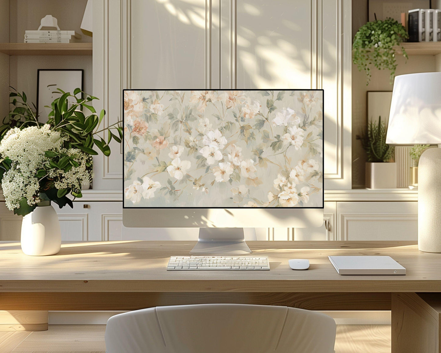 Pastel Floral Desktop Wallpaper Set, Fall Phone Wallpaper, Autumn iPhone Wallpaper, Neutral iPad Background Vintage Style | WS127