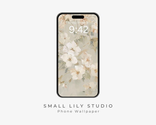 Pastel Floral Phone Wallpaper, Fall iPhone Wallpaper, Autumn Samsung Galaxy Phone Background, Neutral Vintage Style Art | WP127