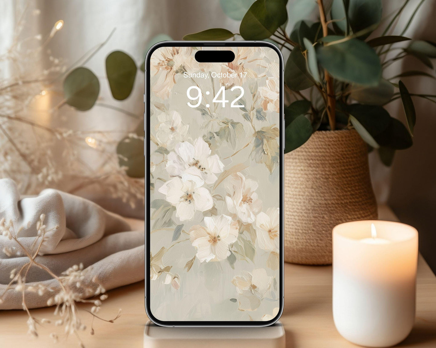 Pastel Floral Phone Wallpaper, Fall iPhone Wallpaper, Autumn Samsung Galaxy Phone Background, Neutral Vintage Style Art | WP127