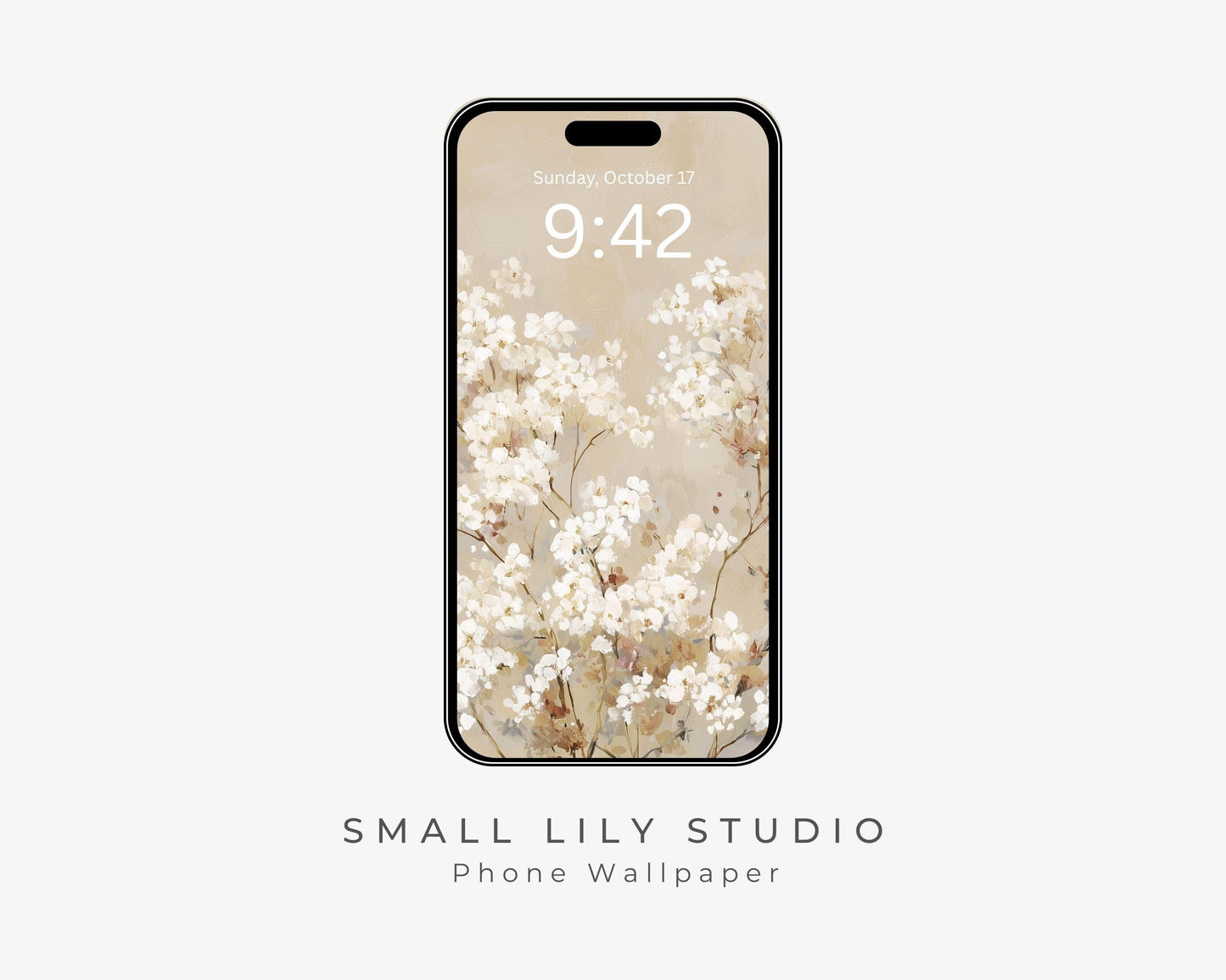 White Floral Phone Wallpaper, Fall iPhone Wallpaper, Autumn Samsung Galaxy Phone Background, Neutral Vintage Style Art | WP128