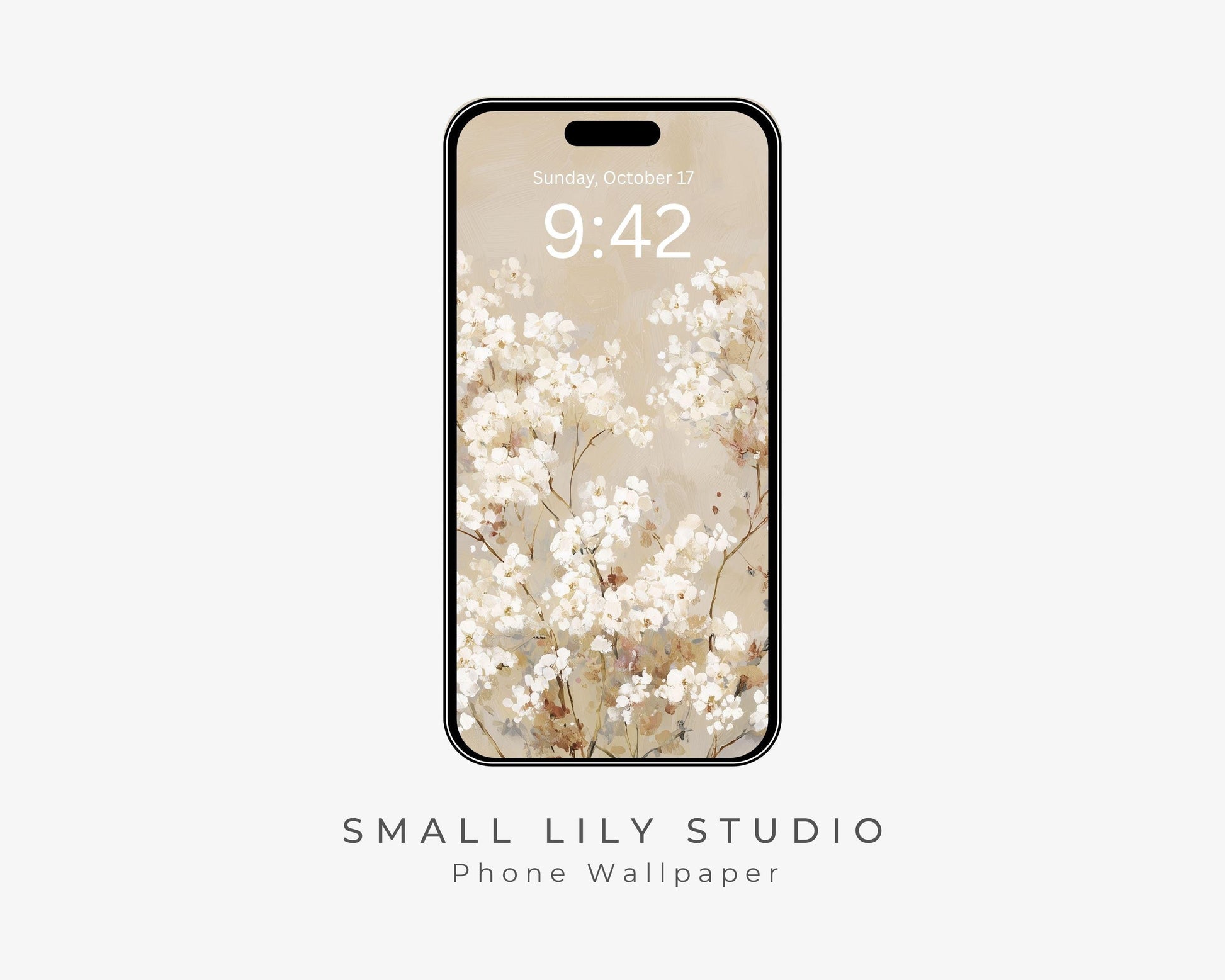 White Floral Phone Wallpaper, Fall iPhone Wallpaper, Autumn Samsung Galaxy Phone Background, Neutral Vintage Style Art | WP128