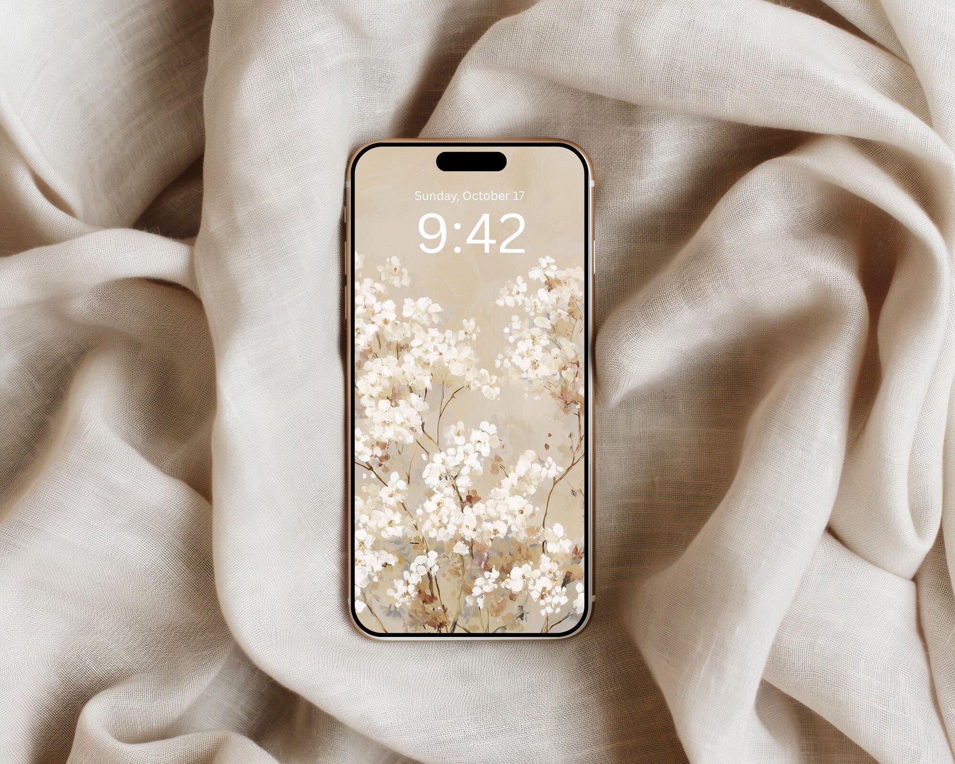 White Floral Phone Wallpaper, Fall iPhone Wallpaper, Autumn Samsung Galaxy Phone Background, Neutral Vintage Style Art | WP128