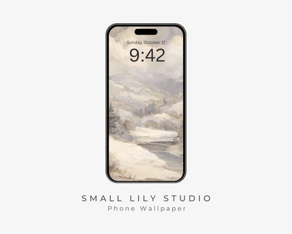 Watercolor Winter Landscape Phone Wallpaper, Neutral iPhone Wallpaper, Vintage Style Samsung Galaxy Phone Background | WP130