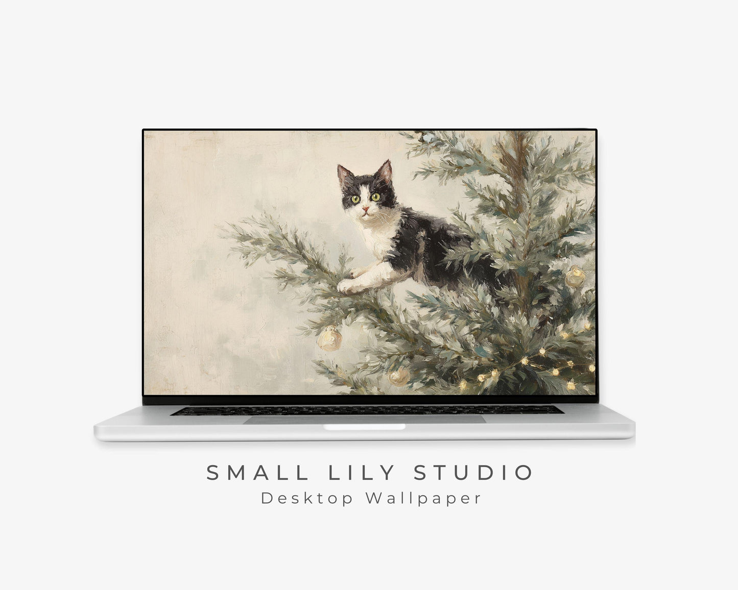 Cat in Christmas Tree Desktop Wallpaper