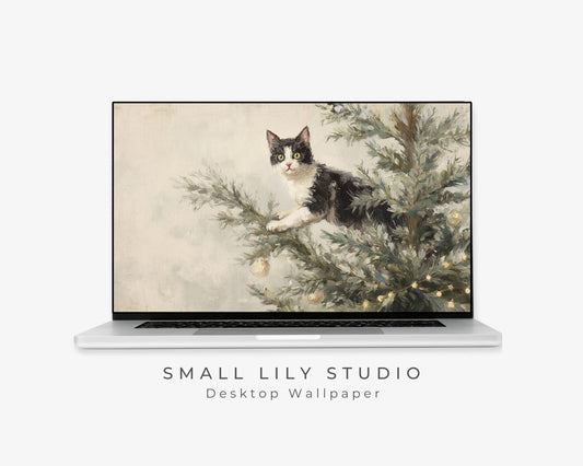 Cat in Christmas Tree Desktop Wallpaper