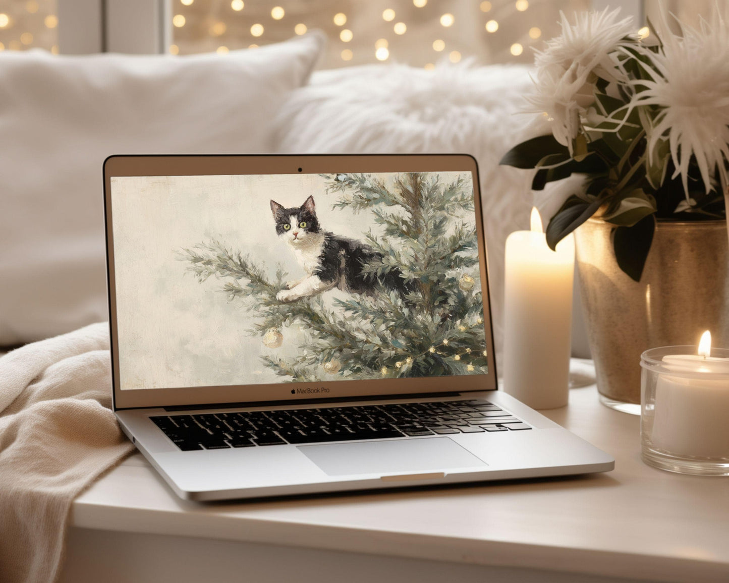 Cat in Christmas Tree Desktop Wallpaper