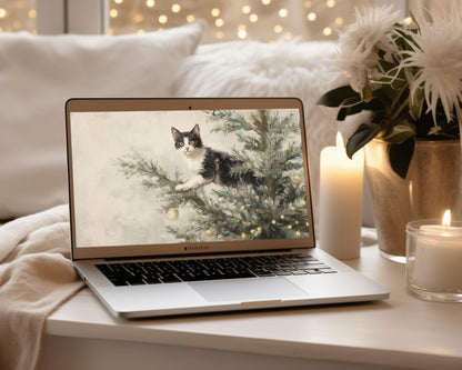 Cat in Christmas Tree Desktop Wallpaper