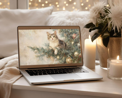 Cat in Christmas Tree Desktop Wallpaper