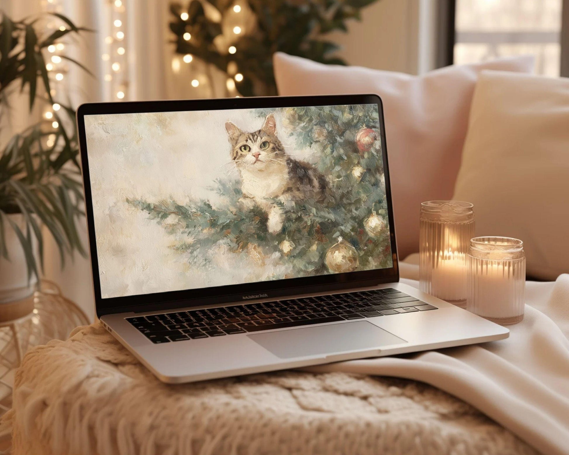 Cat in Christmas Tree Desktop Wallpaper