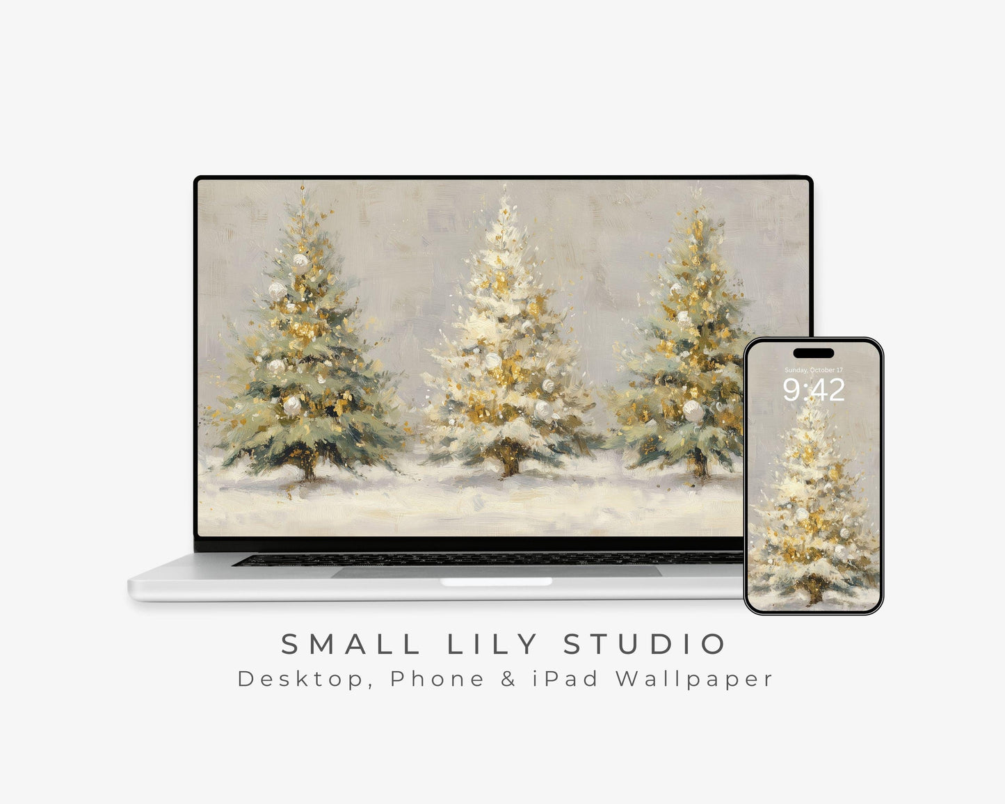 Gold Christmas Trees Desktop Wallpaper Set