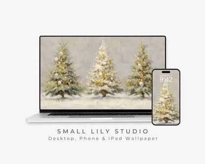 Gold Christmas Trees Desktop Wallpaper Set