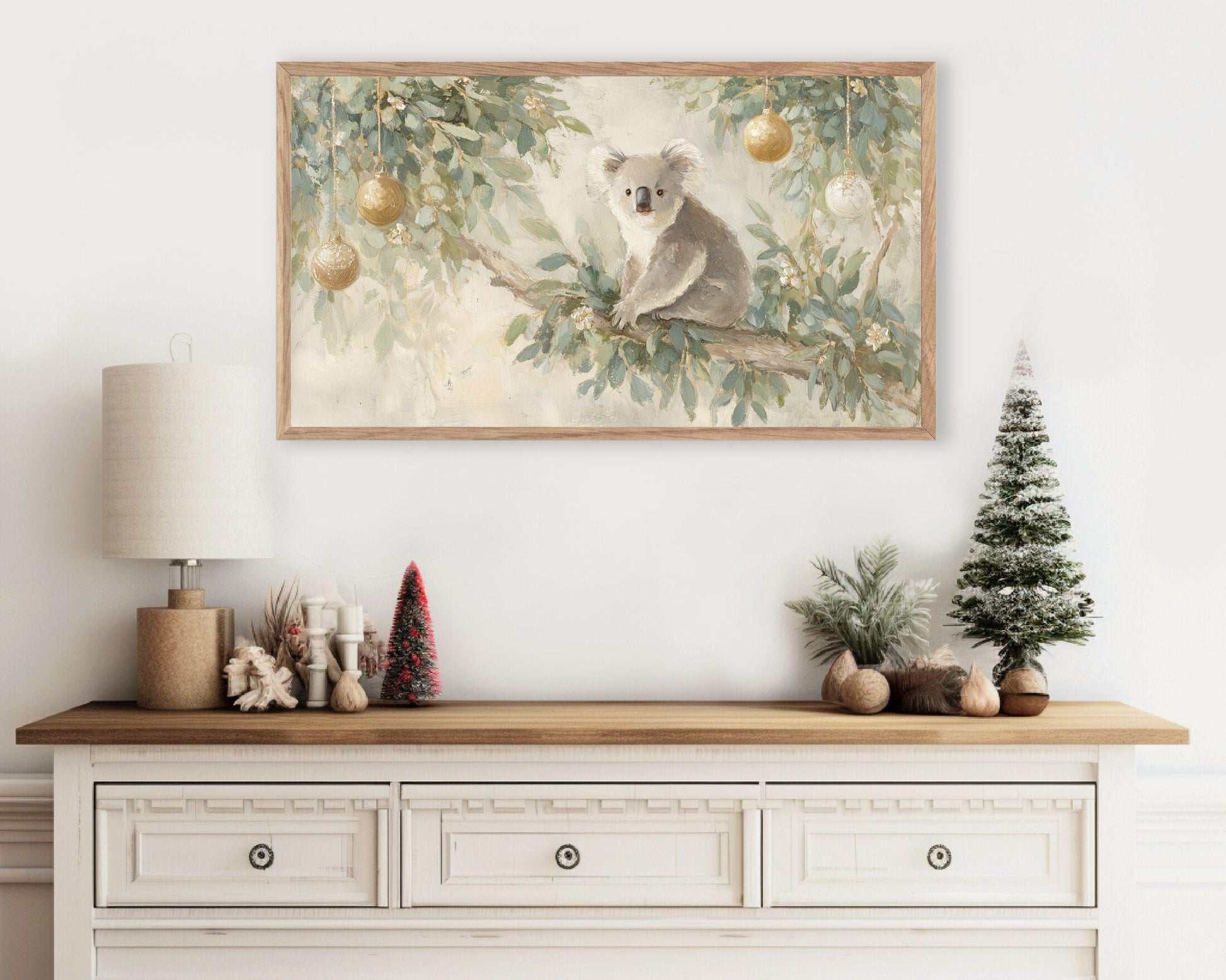 FRAME TV art Christmas Koala, Samsung Frame TV art Australian Christmas Cute Animal Vintage Style Painting | TV1006