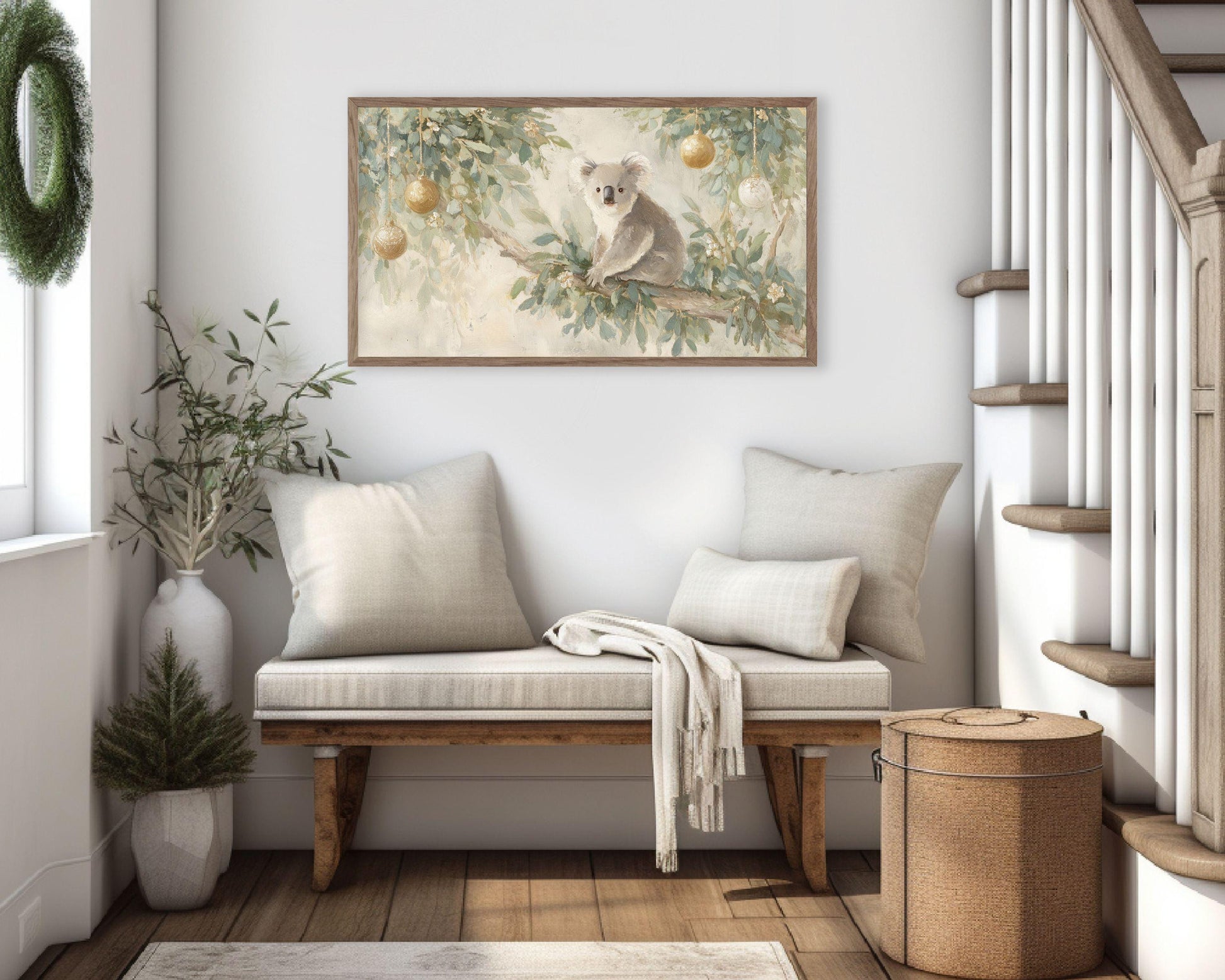 FRAME TV art Christmas Koala, Samsung Frame TV art Australian Christmas Cute Animal Vintage Style Painting | TV1006