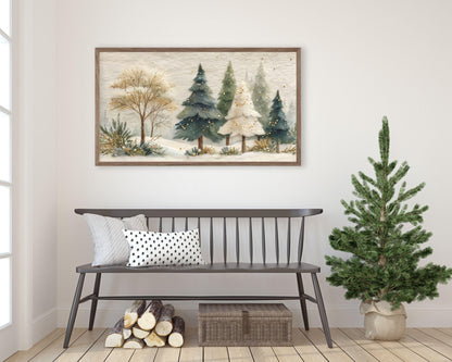 FRAME TV art Christmas Tree Forest Felt Style, Samsung Frame TV Cute Holiday art for kids | TV1007