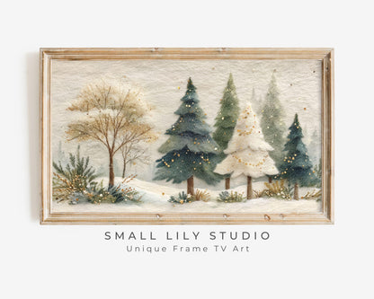 FRAME TV art Christmas Tree Forest Felt Style, Samsung Frame TV Cute Holiday art for kids | TV1007