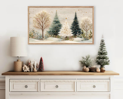 FRAME TV art Felt Style Christmas Tree Forest, Samsung Frame TV Cute Holiday art for kids | TV1008