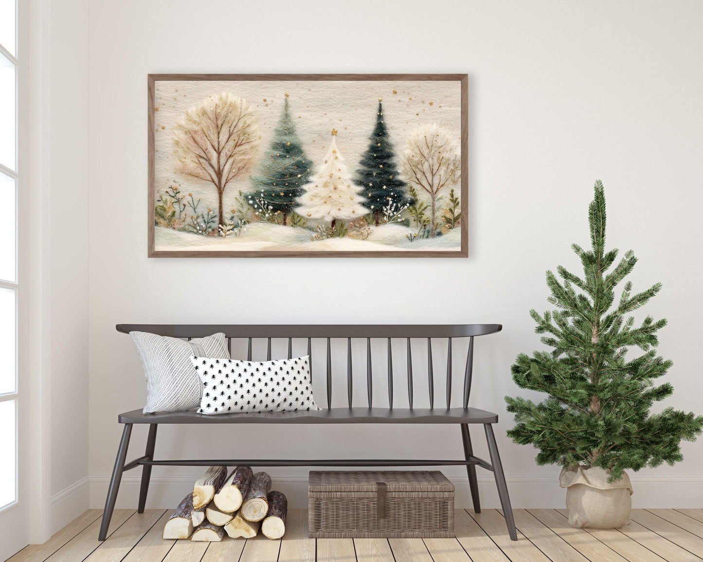 FRAME TV art Felt Style Christmas Tree Forest, Samsung Frame TV Cute Holiday art for kids | TV1008