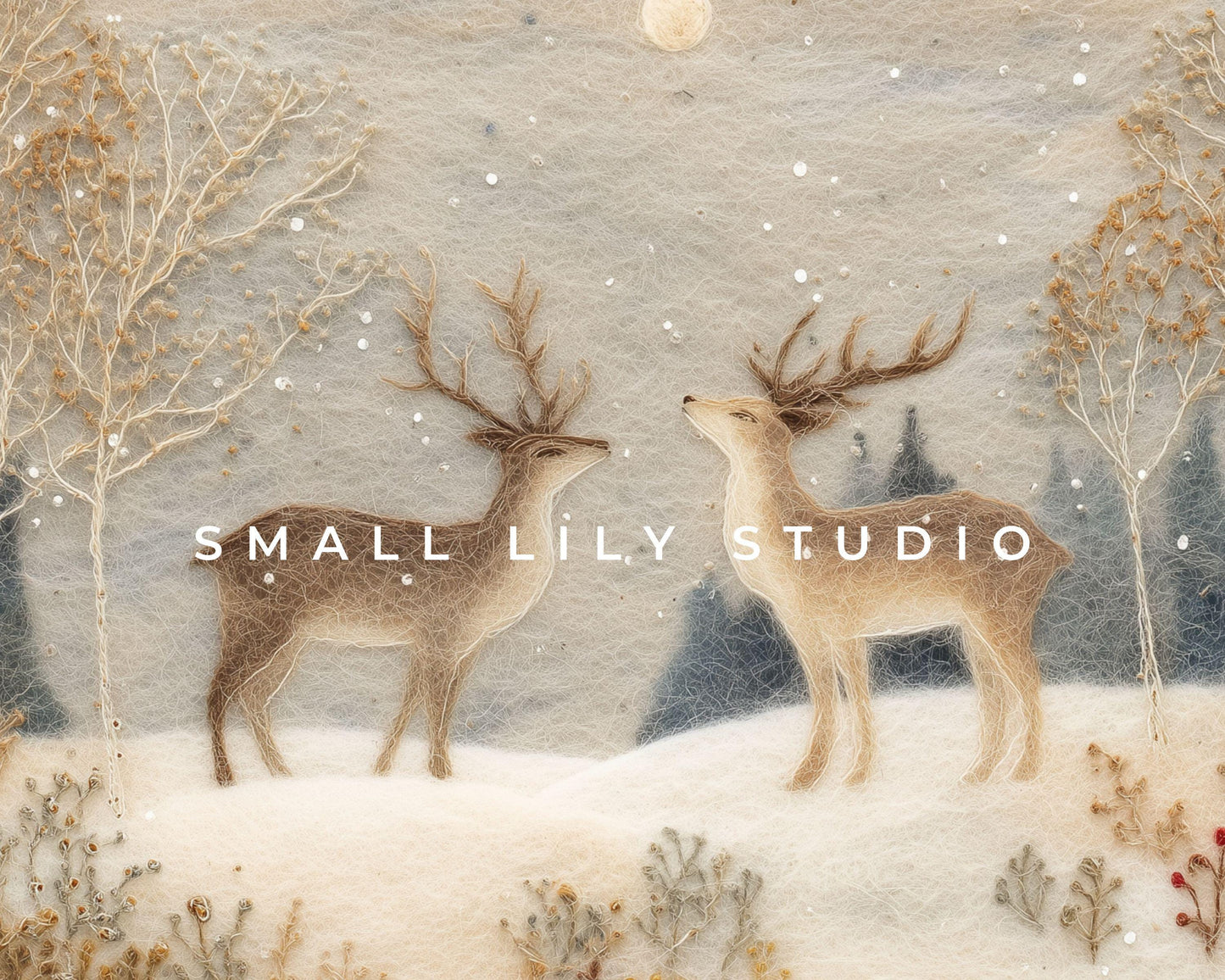 FRAME TV art Deer in Winter Landscape Felt Style, Neutral Samsung Frame TV art Cute Christmas Animals | TV1009