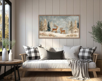 FRAME TV art Deer in Winter Landscape Felt Style, Samsung Frame TV art Cute Christmas Animals for Kids | TV1011