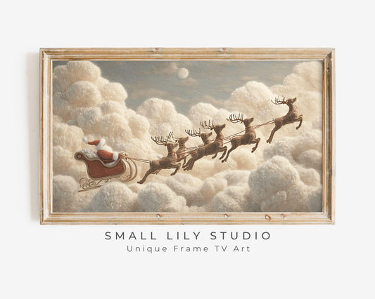 FRAME TV art Santa and Reindeer Felt Style, Samsung Frame TV art Cute Christmas Picture for Kids | TV1012
