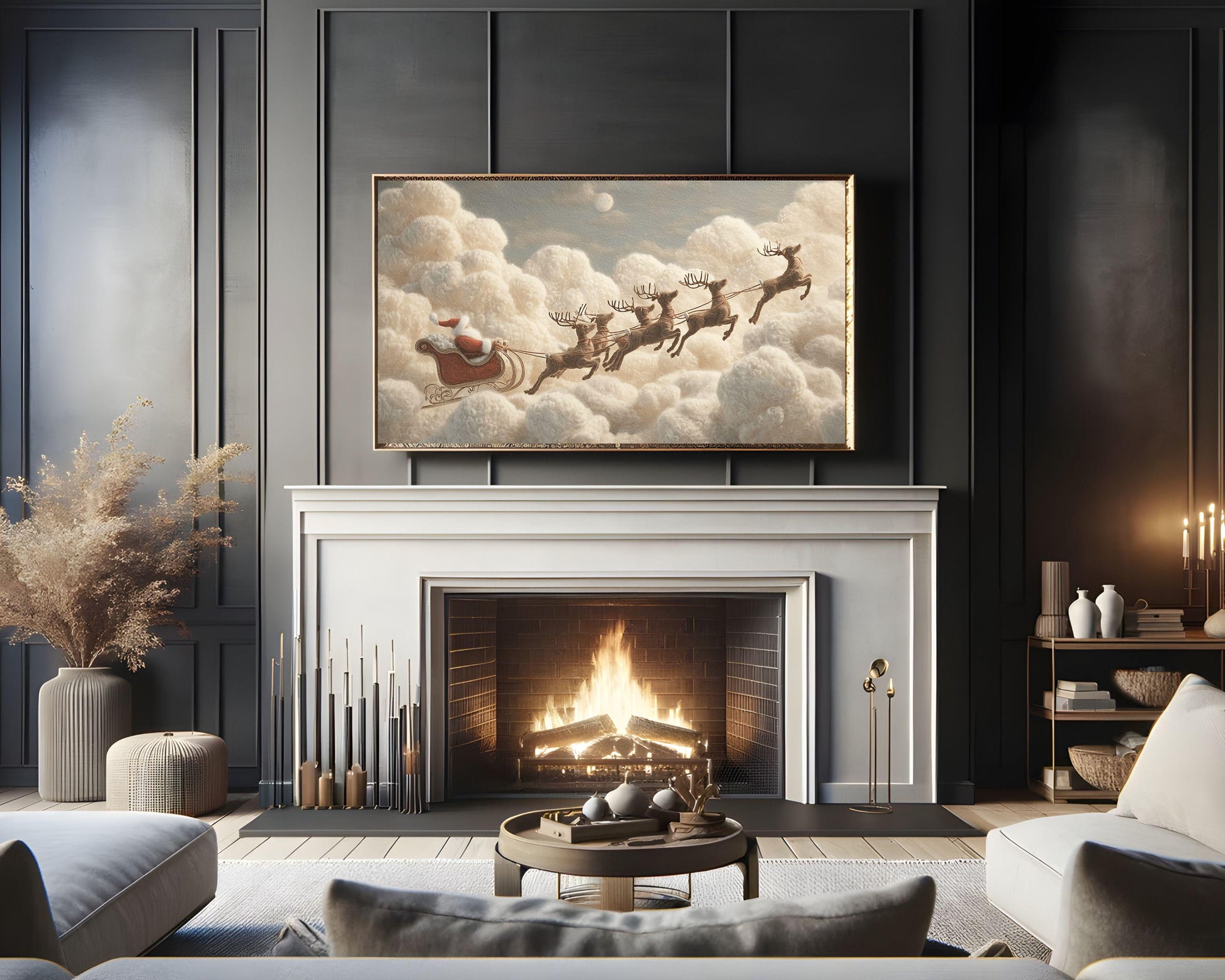 FRAME TV art Santa and Reindeer Felt Style, Samsung Frame TV art Cute Christmas Picture for Kids | TV1012