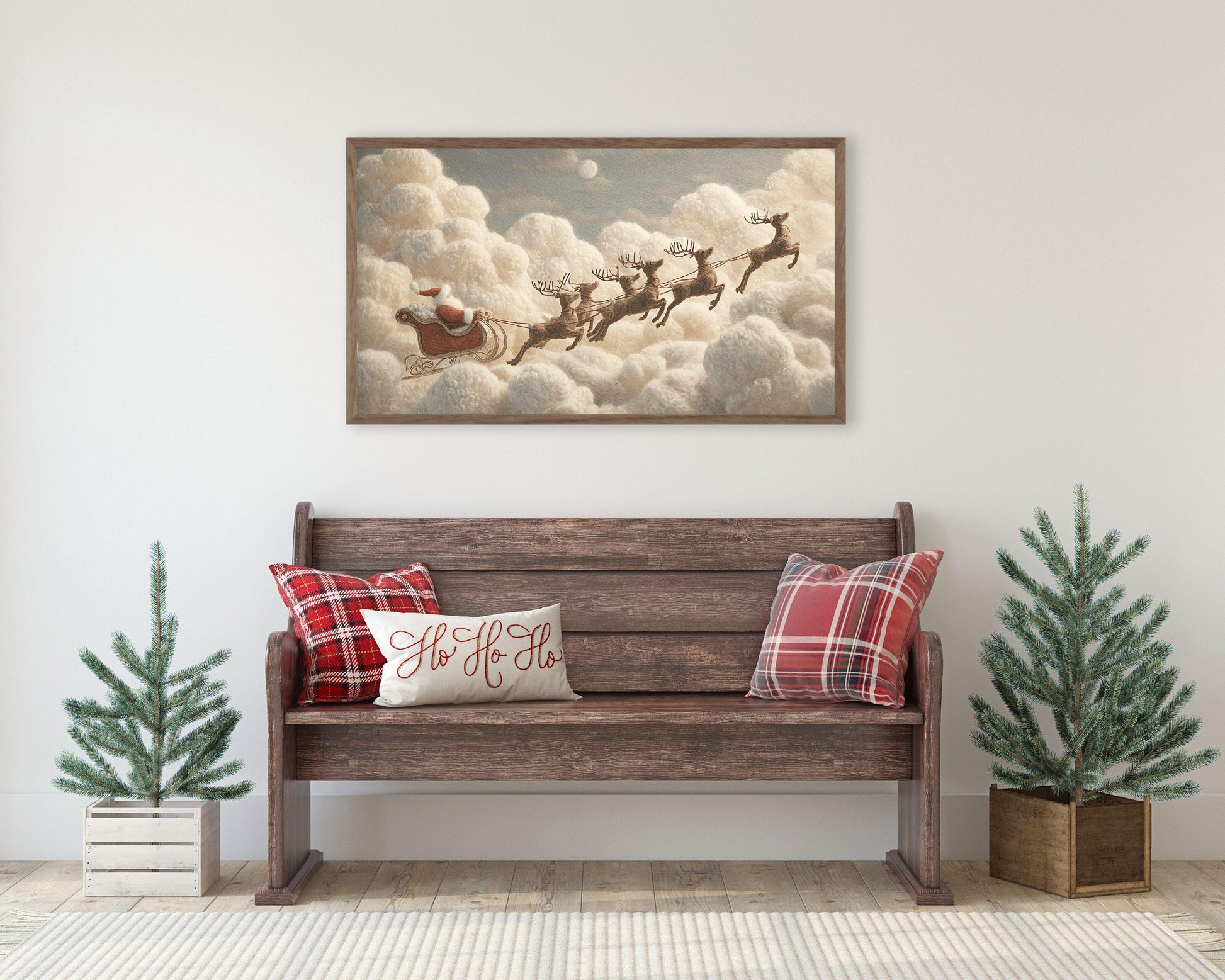 FRAME TV art Santa and Reindeer Felt Style, Samsung Frame TV art Cute Christmas Picture for Kids | TV1012