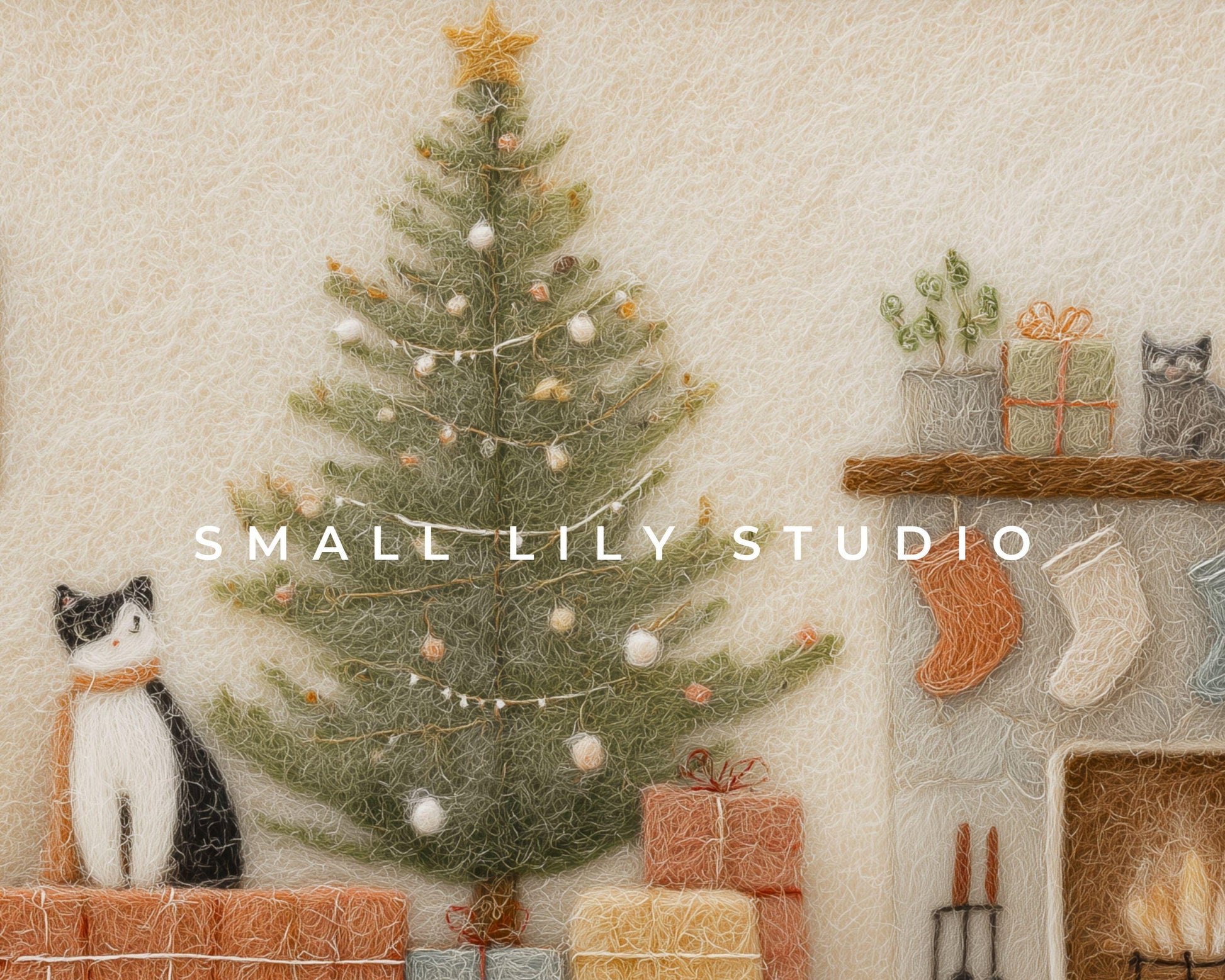 FRAME TV art Christmas Felt Style Room, Samsung Frame TV art Cute Christmas Picture for Kids, Cat Lover Christmas | TV1014