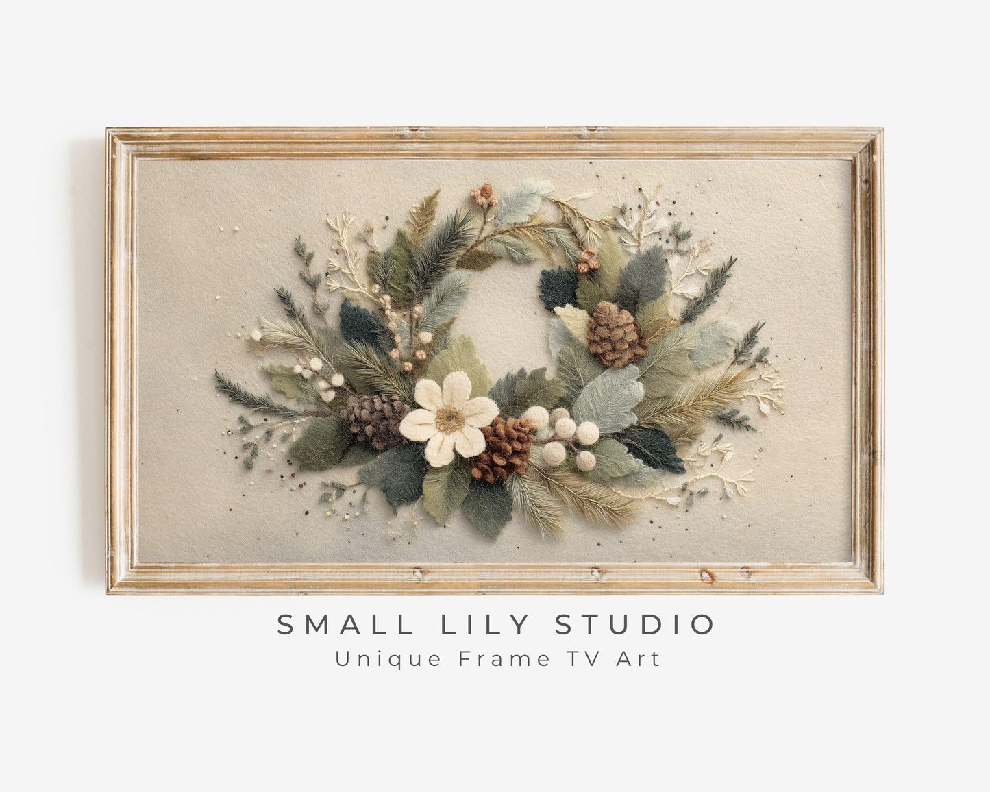 FRAME TV art Christmas Wreath Felt Style, Samsung Frame TV art Cute Botanical Winter Holidays Picture | TV1015