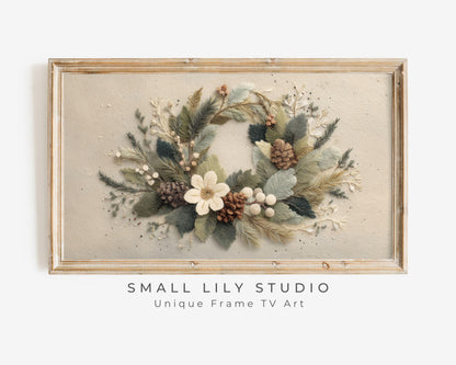 FRAME TV art Christmas Wreath Felt Style, Samsung Frame TV art Cute Botanical Winter Holidays Picture | TV1015