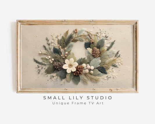 FRAME TV art Christmas Wreath Felt Style, Samsung Frame TV art Cute Botanical Winter Holidays Picture | TV1015