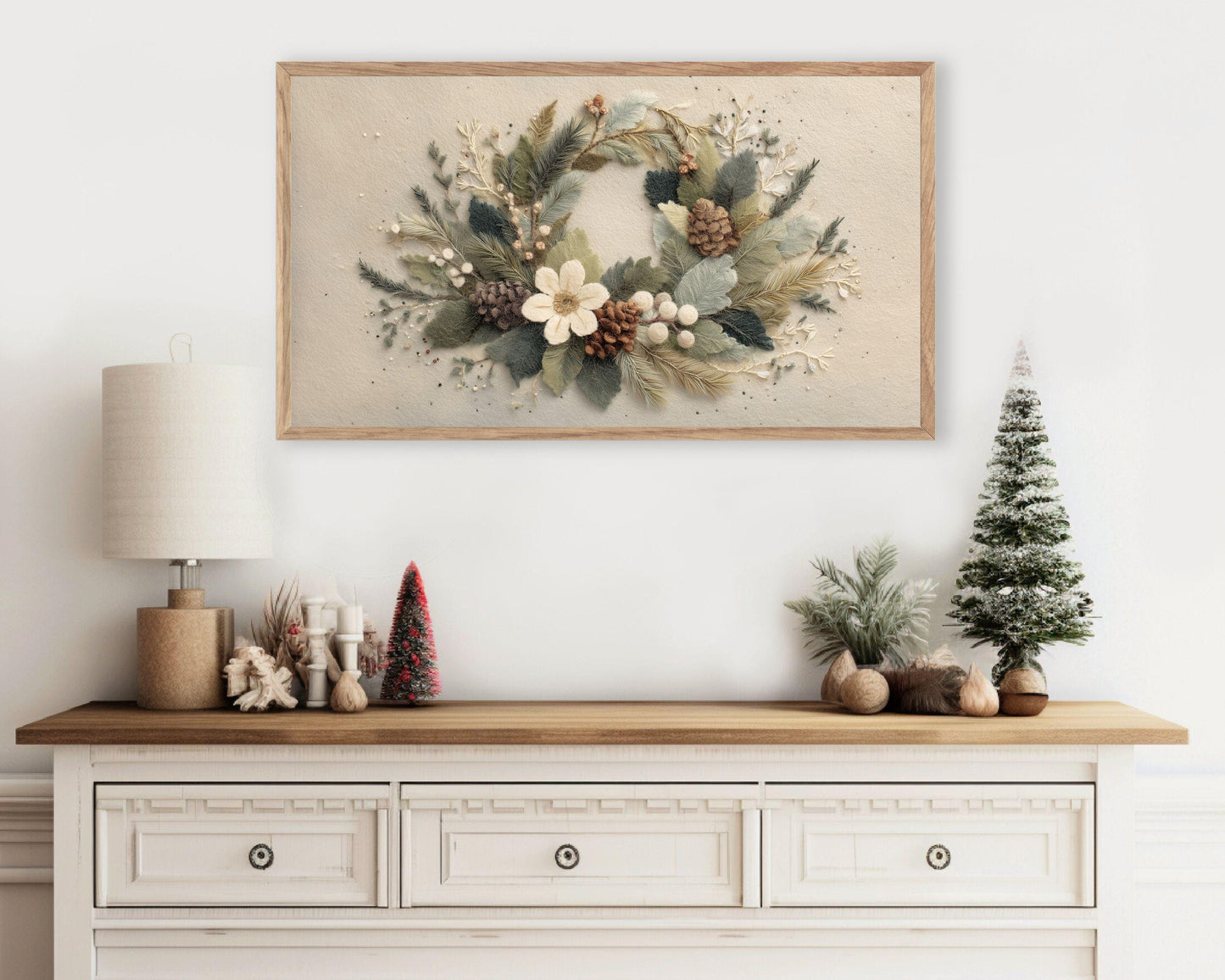 FRAME TV art Christmas Wreath Felt Style, Samsung Frame TV art Cute Botanical Winter Holidays Picture | TV1015
