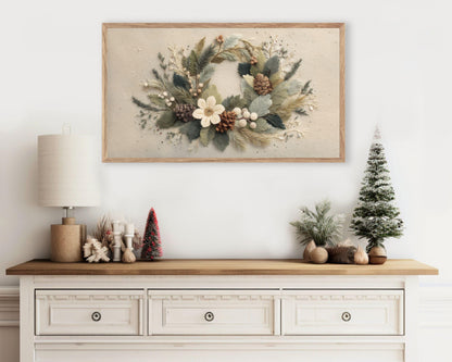 FRAME TV art Christmas Wreath Felt Style, Samsung Frame TV art Cute Botanical Winter Holidays Picture | TV1015